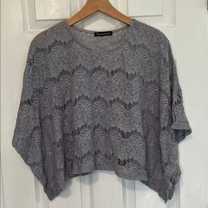 Lace Overlay Tunic Top - Gray